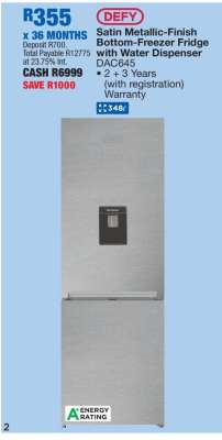 DEFY Satin Metallic-Finish Bottom-Freezer Fridge with Water Dispenser DAC645