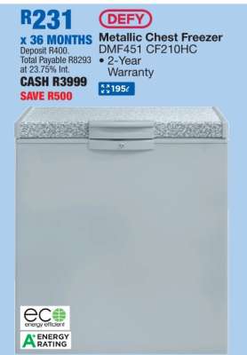 Defy Metallic Chest Freezer DMF451 CF210HC