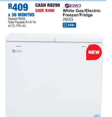 Zero White Gas/Electric Freezer/Fridge 260G