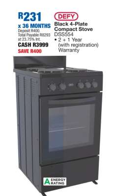 Defy Black 4-Plate Compact Stove DSS554