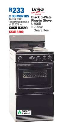 Univa Black 3-Plate Plug-in Stove U305B