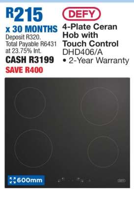 Defy 4-Plate Ceran Hob with Touch Control DHD406/A