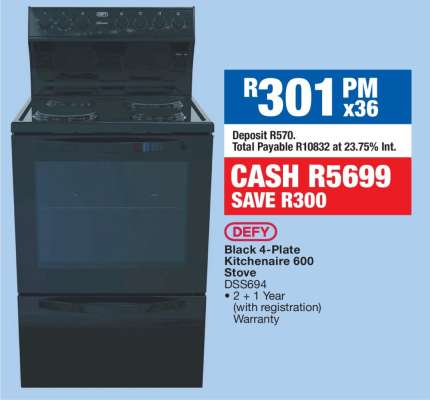 Defy Black 4-Plate Kitchenaire 600 Stove