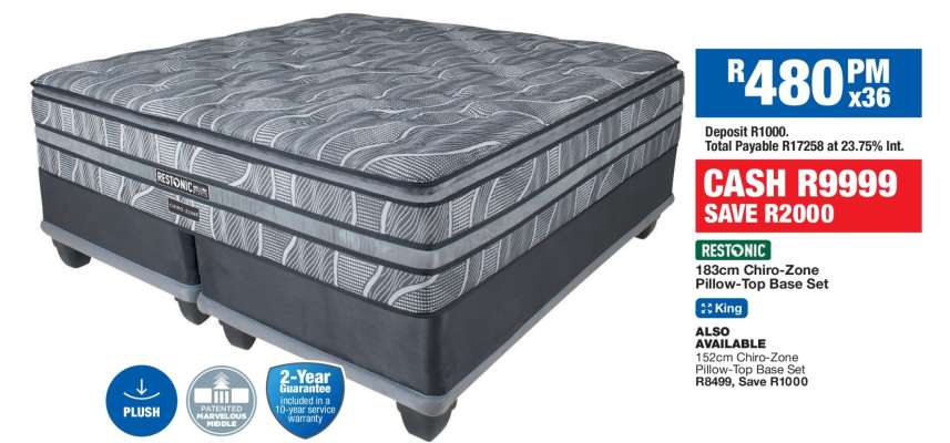 Restonic 183cm Chiro-Zone Pillow-Top Base Set