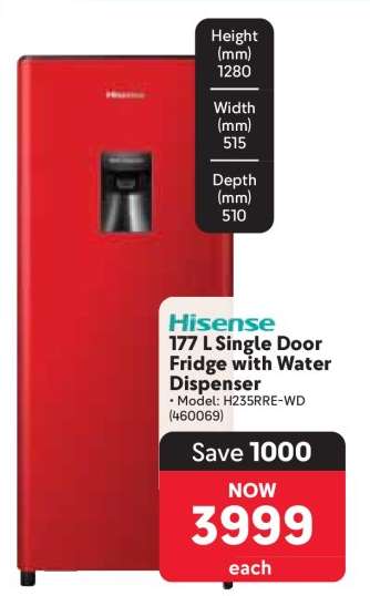 Hisense 177 L Single Door Fridge with Water Dispenser