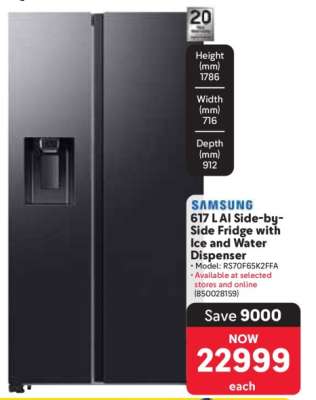 Samsung 617 L AI Side-by-Side Fridge with Ice and Water Dispenser