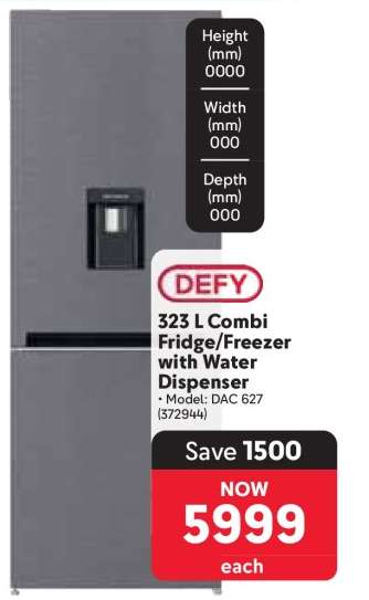 DEFY 323 L Combi Fridge/Freezer with Water Dispenser