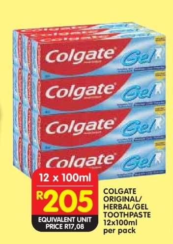 COLGATE ORIGINAL/HERBAL/GEL TOOTHPASTE 12x100ml per pack