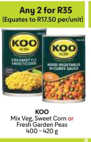 KOO Mix Veg, Sweet Corn or Fresh Garden Peas