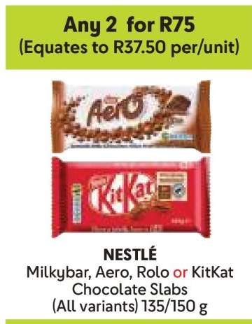 NESTLÉ Milkybar, Aero, Rolo or KitKat Chocolate Slabs