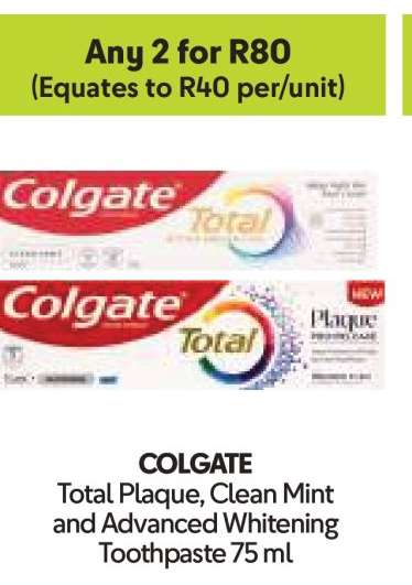 COLGATE Total Plaque, Clean Mint and Advanced Whitening Toothpaste 75 ml