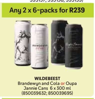 WILDEBEEST Brandewyn and Cola or Oupa Jannie Cans