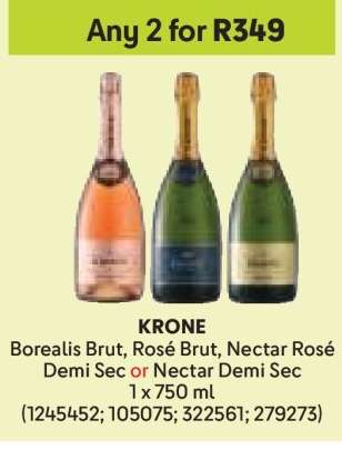 KRONE Borealis Brut, Rosé Brut, Nectar Rosé Demi Sec or Nectar Demi Sec