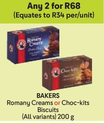 BAKERS Romany Creams or Choc-kits Biscuits