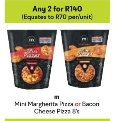 Mini Margherita Pizza or Bacon Cheese Pizza 8's