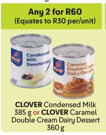 CLOVER Condensed Milk or CLOVER Caramel Double Cream Dairy Dessert