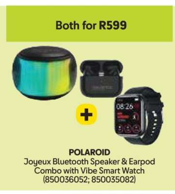 POLAROID Joyeux Bluetooth Speaker & Earpod Combo with Vibe Smart Watch