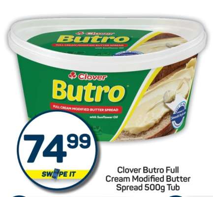 Clover Butro Full Cream Modified Butter Spread 500g Tub