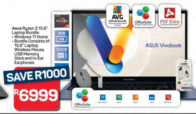 Asus Ryzen 3 15.6" Laptop Bundle