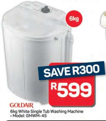 Goldair 6kg White Single Tub Washing Machine