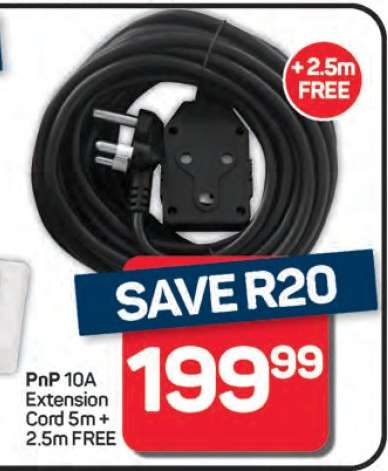 PnP 10A Extension Cord 5m + 2.5m FREE