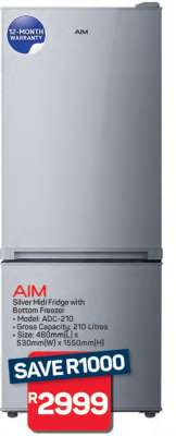AIM Silver Midi Fridge with Bottom Freezer