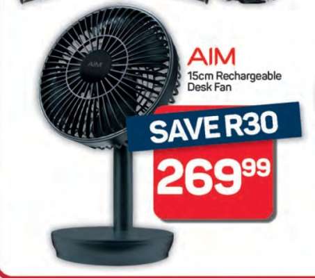 AIM 15cm Rechargeable Desk Fan