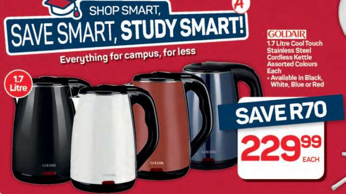 Goldair 1.7 Litre Cool Touch Stainless Steel Cordless Kettle