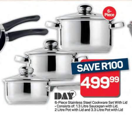 6- Piece Stainless Steel Cookware Set with Lid