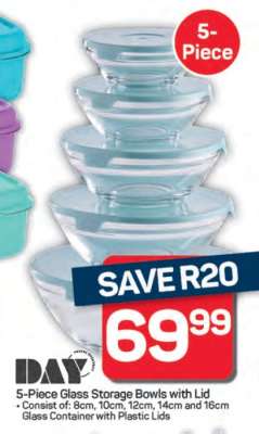 5-Piece Glass Storage Bowls with Lid