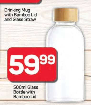 Drinking Mug with Bamboo Lid and Glass Straw