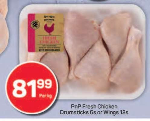 PnP Fresh Chicken Drumsticks 6s or Wings 12s