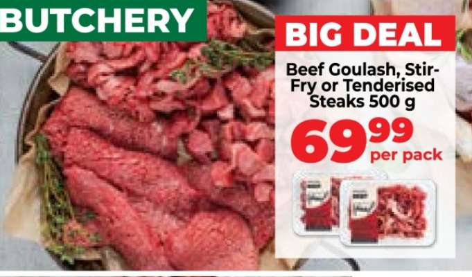 Beef Goulash, Stir-Fry or Tenderised Steaks 500 g