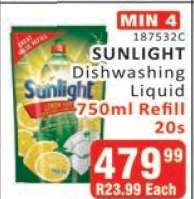 SUNLIGHT Dishwashing Liquid 750ml Refill 20s