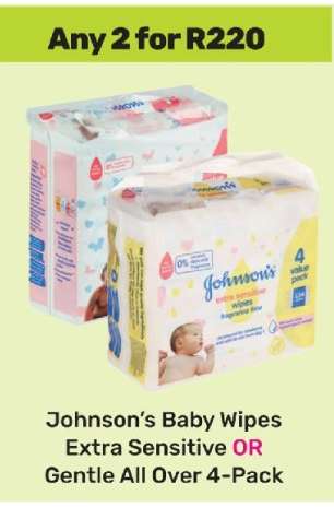 Johnson’s Baby Wipes Extra Sensitive OR Gentle All Over 4-Pack