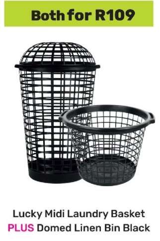 Lucky Midi Laundry Basket PLUS Domed Linen Bin Black
