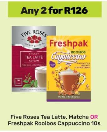 Five Roses Tea Latte, Matcha OR Freshpak Rooibos Cappuccino 10s