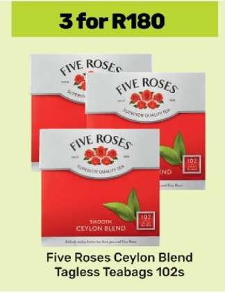 Five Roses Ceylon Blend Tagless Teabags 102s