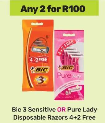 Bic 3 Sensitive OR Pure Lady Disposable Razors 4+2 Free