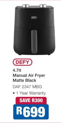 Defy 4.7lt Manual Air Fryer Matte Black
