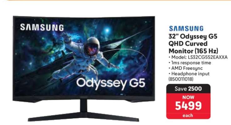 Samsung 32” Odyssey G5 QHD Curved Monitor (165 Hz)