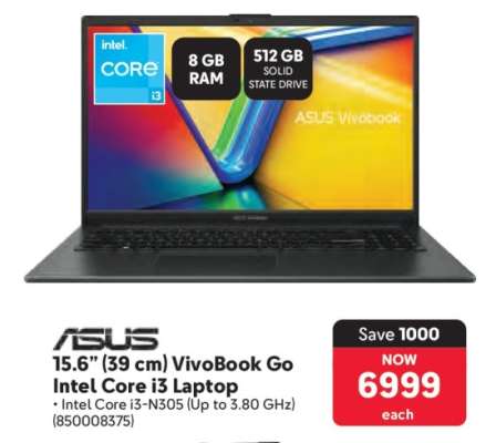 ASUS 15.6” (39 cm) VivoBook Go Intel Core i3 Laptop