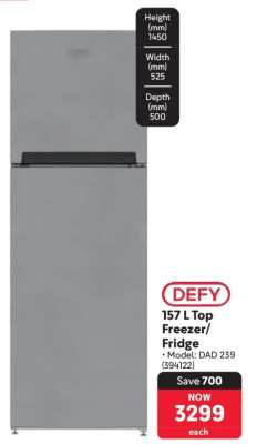 DEFY 157 L Top Freezer/Fridge