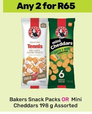 Bakers Snack Packs OR Mini Cheddars 198 g Assorted