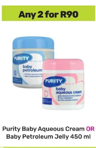 Purity Baby Aqueous Cream OR Baby Petroleum Jelly 450 ml