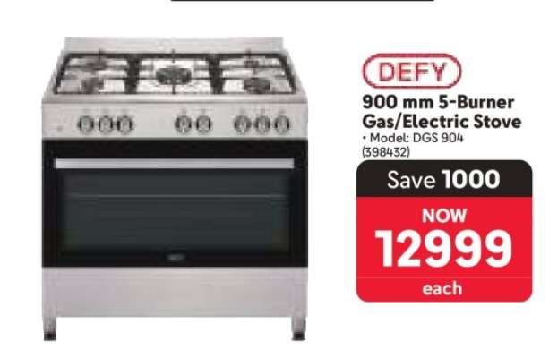 DEFY 900 mm 5-Burner Gas/Electric Stove