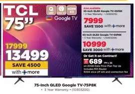 TCL 75-Inch QLED Google TV-75P8K