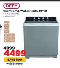 Defy 15Kg Twin Tub Washer Metallic DTT151