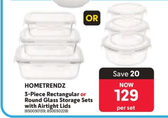 HOMETRENDZ 3-Piece Rectangular or Round Glass Storage Sets with Airtight Lids