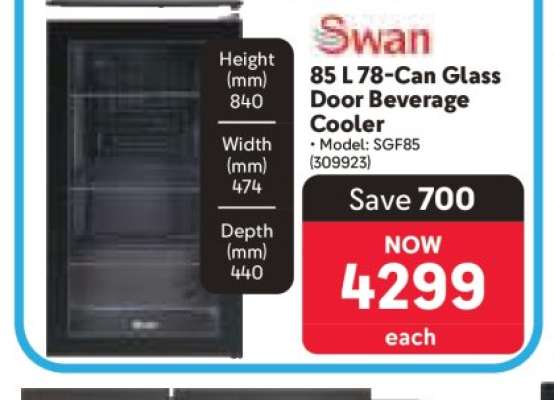 Swan 85 L 78-Can Glass Door Beverage Cooler